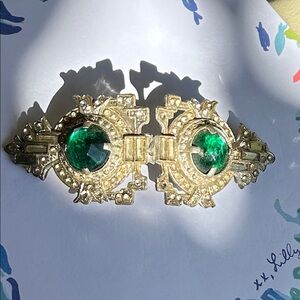 Art Deco Belt Buckle Green Glass Needs Repair